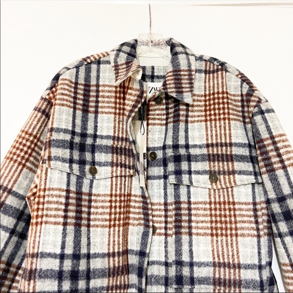 NEW Zara Plaid Check Longline Overshirt Shirt Jacket Shacket Size Small S - Picture 5 of 9